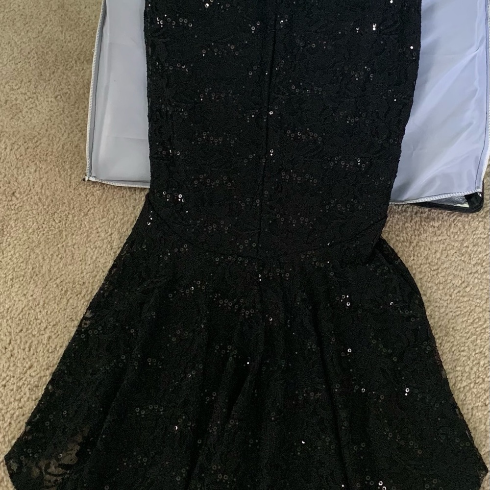 Sequin, Strapless, hi-lo hem, Fishtail Dress